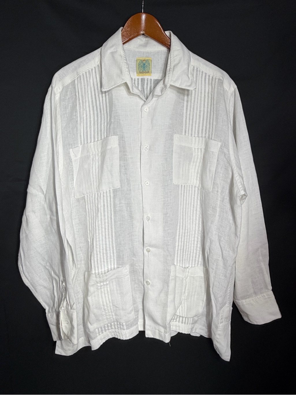 2 Carolina’s Men's White Linen Guayabera-Style Dress Shirt Xl Exellent Cond